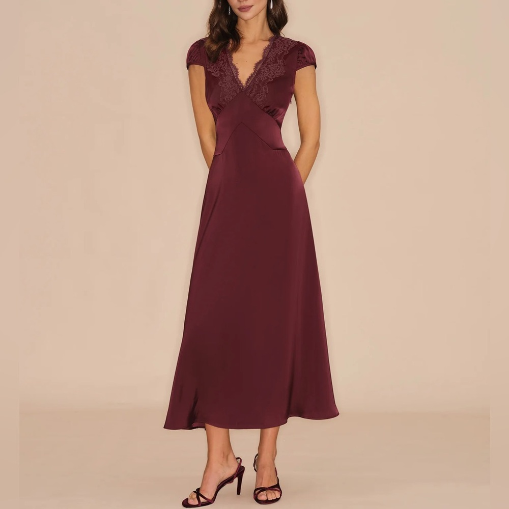 Rihoas Wine Red V Neck Lace Maxi Dress - Picture 4 of 8